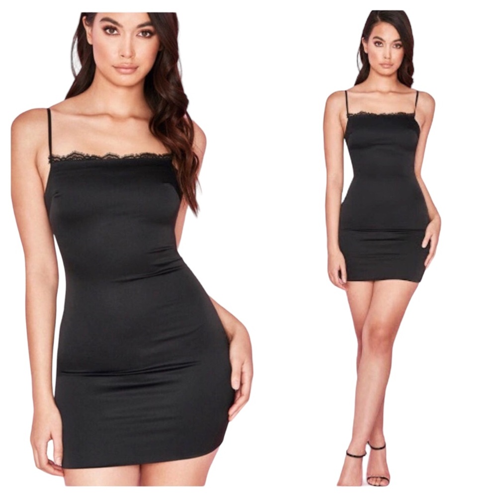 HOUSE OF CB Tosci Satin Slip Lace Trim Mini Dress